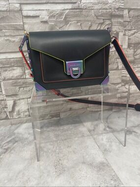 Michael Kors Manhattan Black Neon Contrast Crossbody Rare Sample Bag